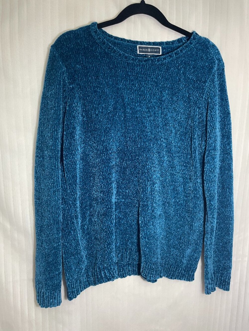 Karen Scott Women’s Medium Teal Blue Chenille Pullover Sweater Long Sleeve